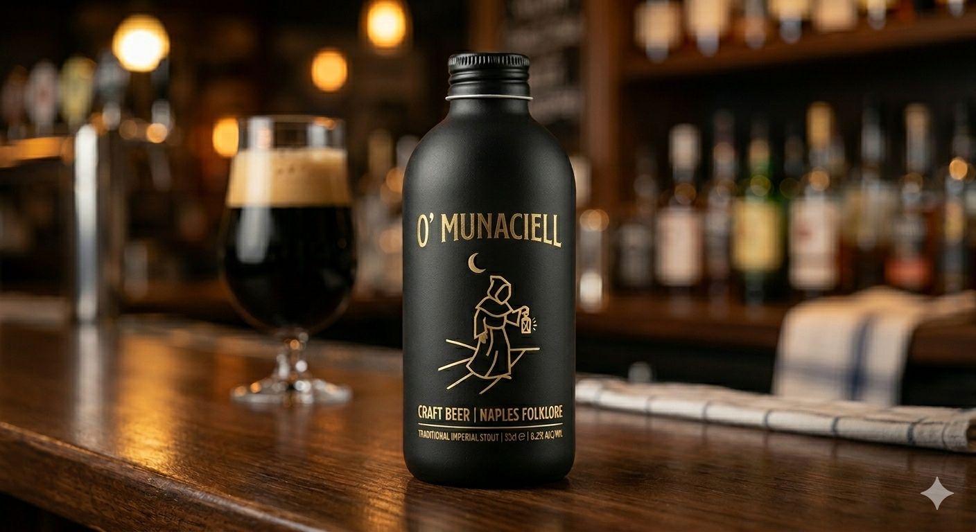 Flaconcino Munaciell su bar — ambiente whisky premium